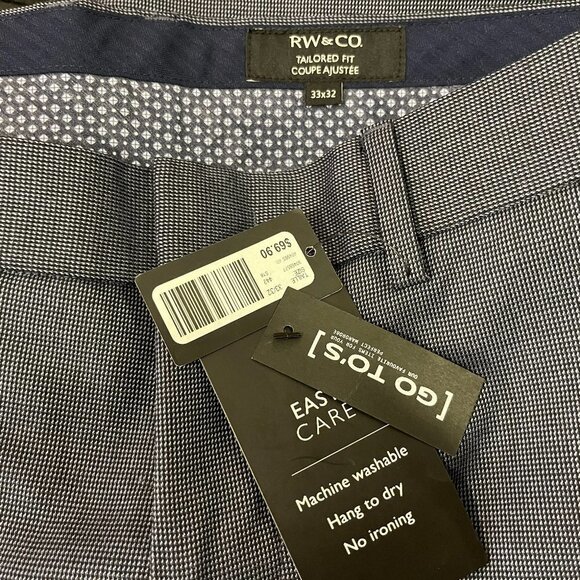 RW & CO Men's Blue Easy Care Tailored Fit Dress Pants - Size 35W x 32L - NWT $69 - Picture 6 of 6